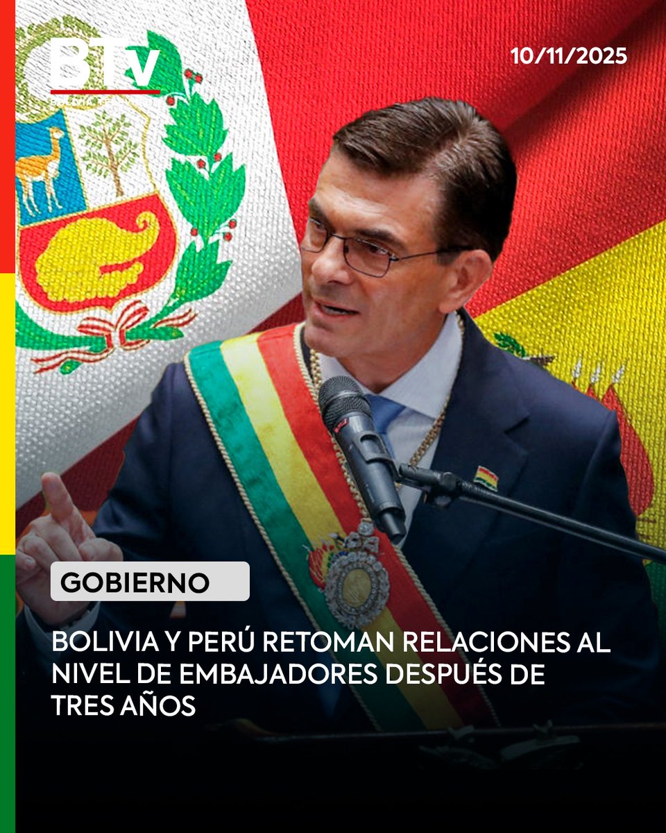 🇧🇴🇵🇪 Después de tres años de distanciamiento diplomático, #Bolivia y #Perú retomaron sus relaciones a nivel de embajadores, en el marco del diálogo bilateral entre ambos países vecinos.
.
.
#SiempreBolivia #BTv #Gobierno