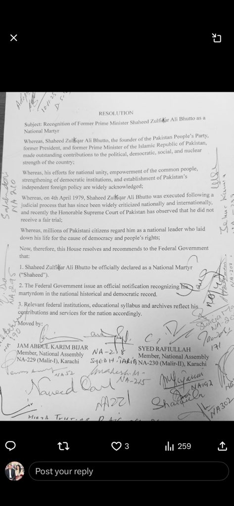aniqajamali30's tweet image. The House adopted a historic resolution recognizing Former Prime Minister #ShaheedZulfiqarAliBhutto as a National Martyr. Moved by MNA Mr. Jam Abdul Karim Bijar, #resolution honors #Bhutto’s lifelong struggle for democracy and his enduring legacy of service to people🇵🇰
#Senate