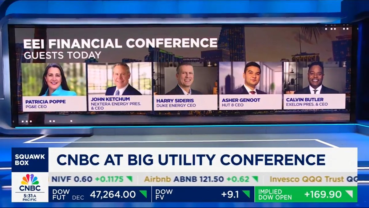 We are thrilled to welcome <a href="/CNBC/">CNBC</a>’s <a href="/SullyCNBC/">Brian Sullivan</a> to EEI's 60th Financial Conference. Brian will be speaking with our member company CEOs throughout the day and will broadcast <a href="/PowerLunch/">Power Lunch</a> live with us this afternoon. Tune in at 2 p.m. Eastern.