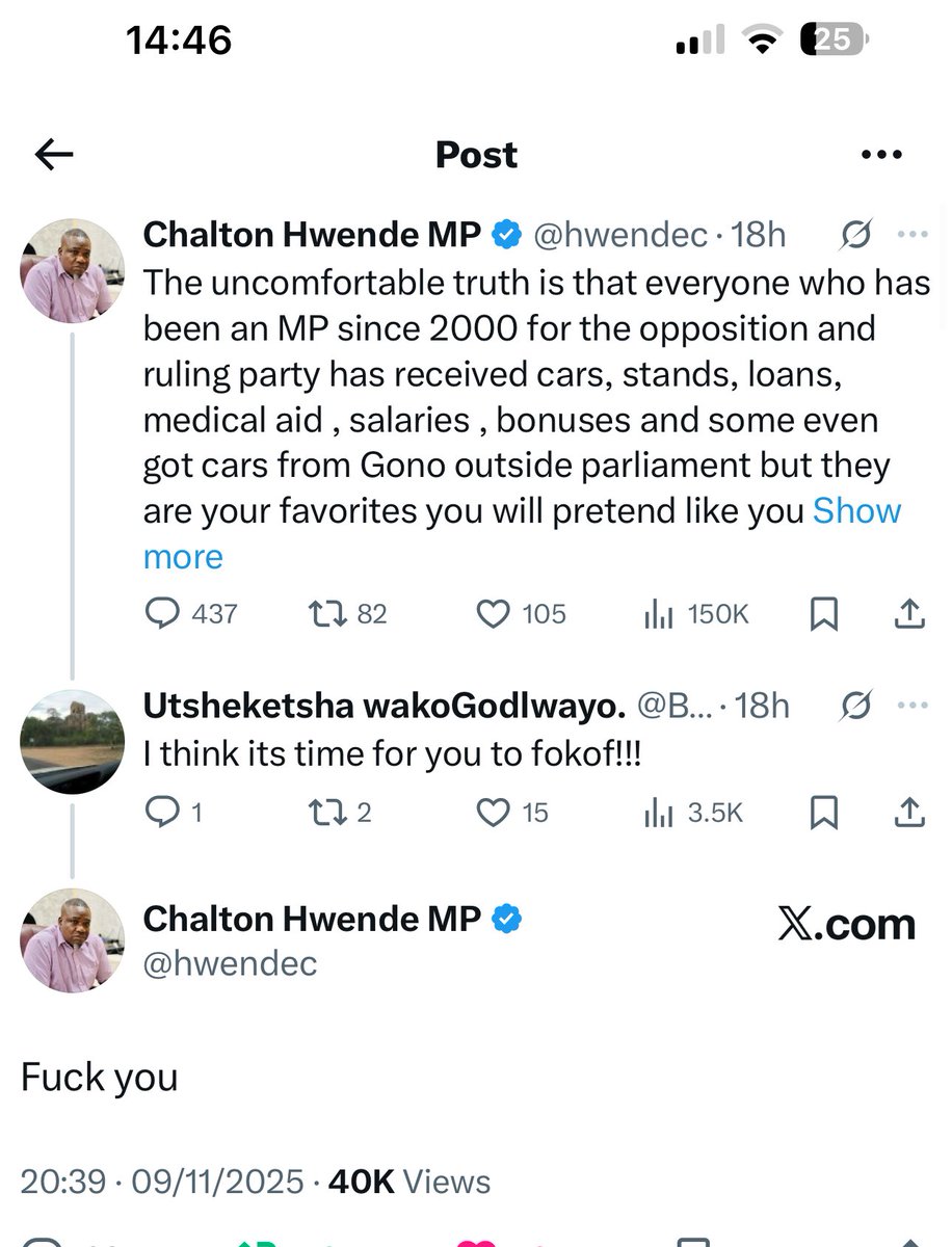 Zimbabwe Member of <a href="/ParliamentZim/">Parliament of Zimbabwe</a> busy insulting …<a href="/hwendec/">Chalton Hwende MP</a> must go