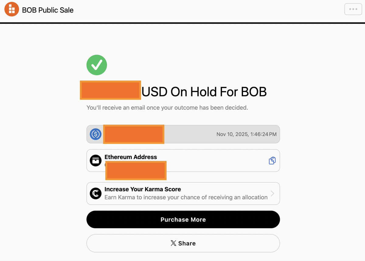 The most excited I have been for a pre-sale ever 🔥 $BOB <a href="/build_on_bob/">BOB</a>
As soon as deposits opened I joined both the Community Members &amp; General Public to maximize allocation

Process is super simple once KYC + deposit is done ✅

My strategy:
✦ 75% → Community Members Sale
✦