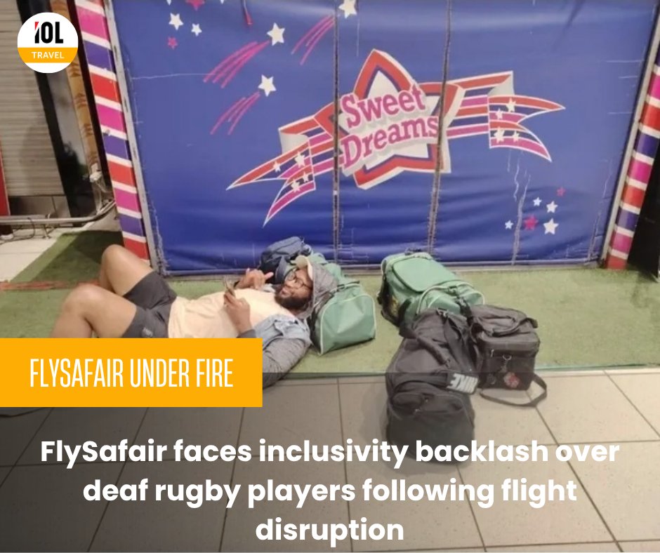 IOL's tweet image. FlySafair is under fire for its handling of a recent situation involving three players from the South African Deaf Rugby Association, who experienced significant distress during their travel. @IOLTravel
#travel #FlySafair #handling #players #distress