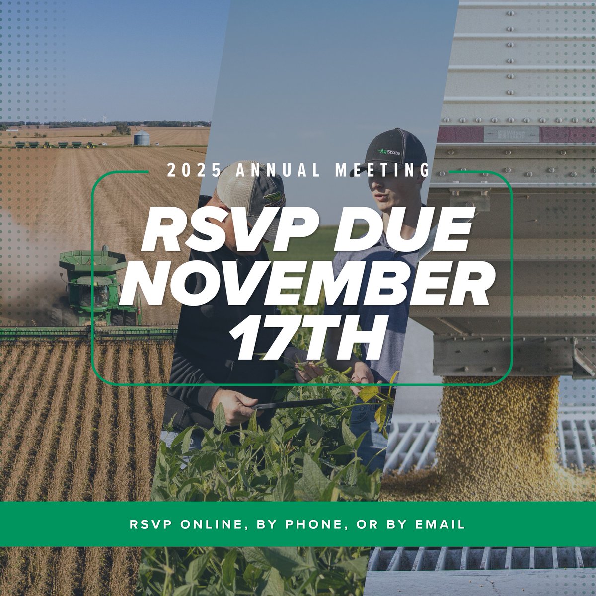 Don't Forget! RSVP's to this year's Annual Meeting are due Monday, November 17th. 

RSVP online at  agstate.org/2025-annual-me…
Email nbrewer@agstate.org or call 712.225.5400