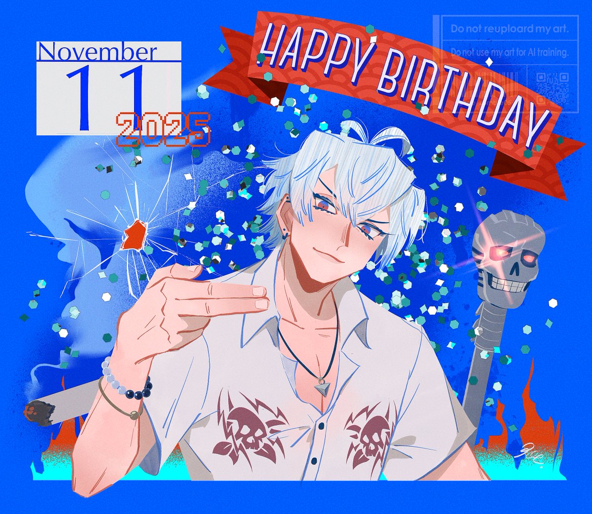 おめでと～！💙💀㊗
#碧棺左馬刻誕生祭2025 #碧棺左馬刻生誕祭2025