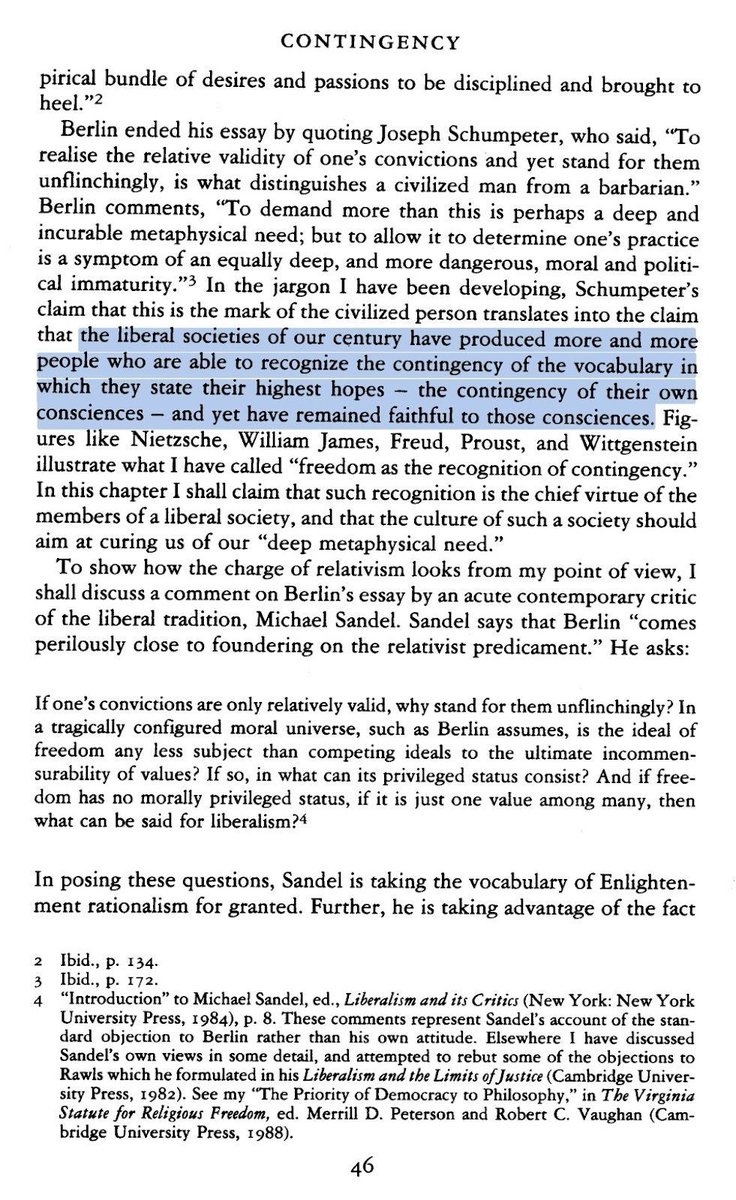 RortyQuotes's tweet image. The liberal societies of our century have produced...more people who are able to recognize the contingency of the vocabulary in which they state their highest hopes—the contingency of their own consciences—and yet have remained faithful to those consciences.
CIS p.46
#Contingency