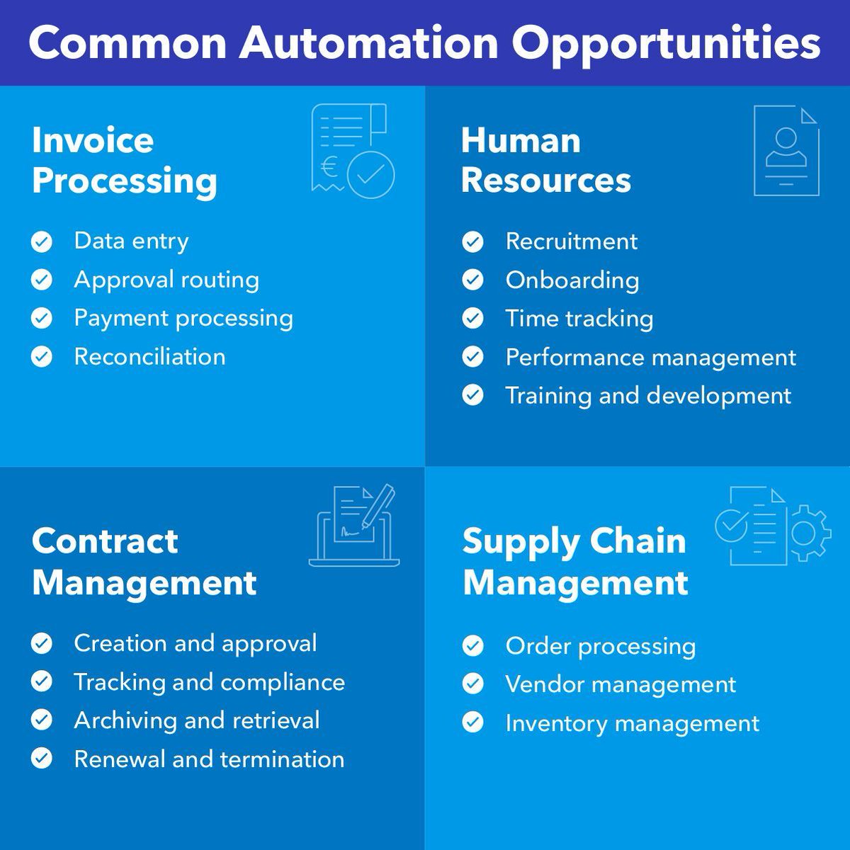 DocuWare's tweet image. Plenty of people will tell you how much automation can help your business. 
 
Most won’t tell you where to get started. 
 
That’s why we made this list of automation opportunities to help you: 
 
😌: Remove tedious tasks like data entry from your workday 
 
🏃: Breakthrough…