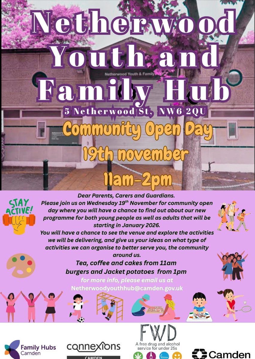 LifeInKilburn's tweet image. Open day event at the Netherwood Youth and Family Hub.
Would be better to organise this kind of event on a weekend, ie not when most people are at school or work 😉