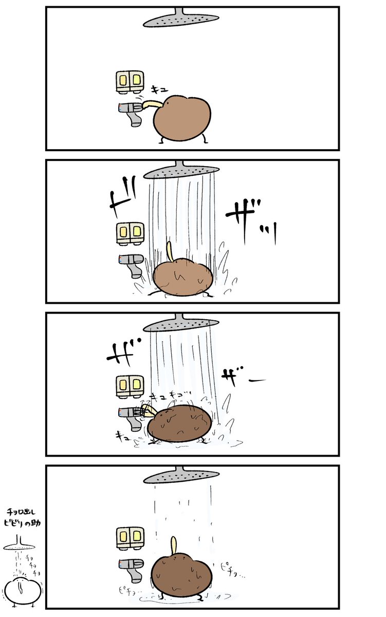 上から生えているタイプのシャワーに憤るキーウィ