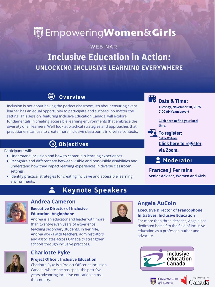 Register for our upcoming webinar: Inclusive Education in Action
Date: November 18, 2025
Time: 7:00 AM (Vancouver)

For more details and to register, visit: buff.ly/tZHAgo4