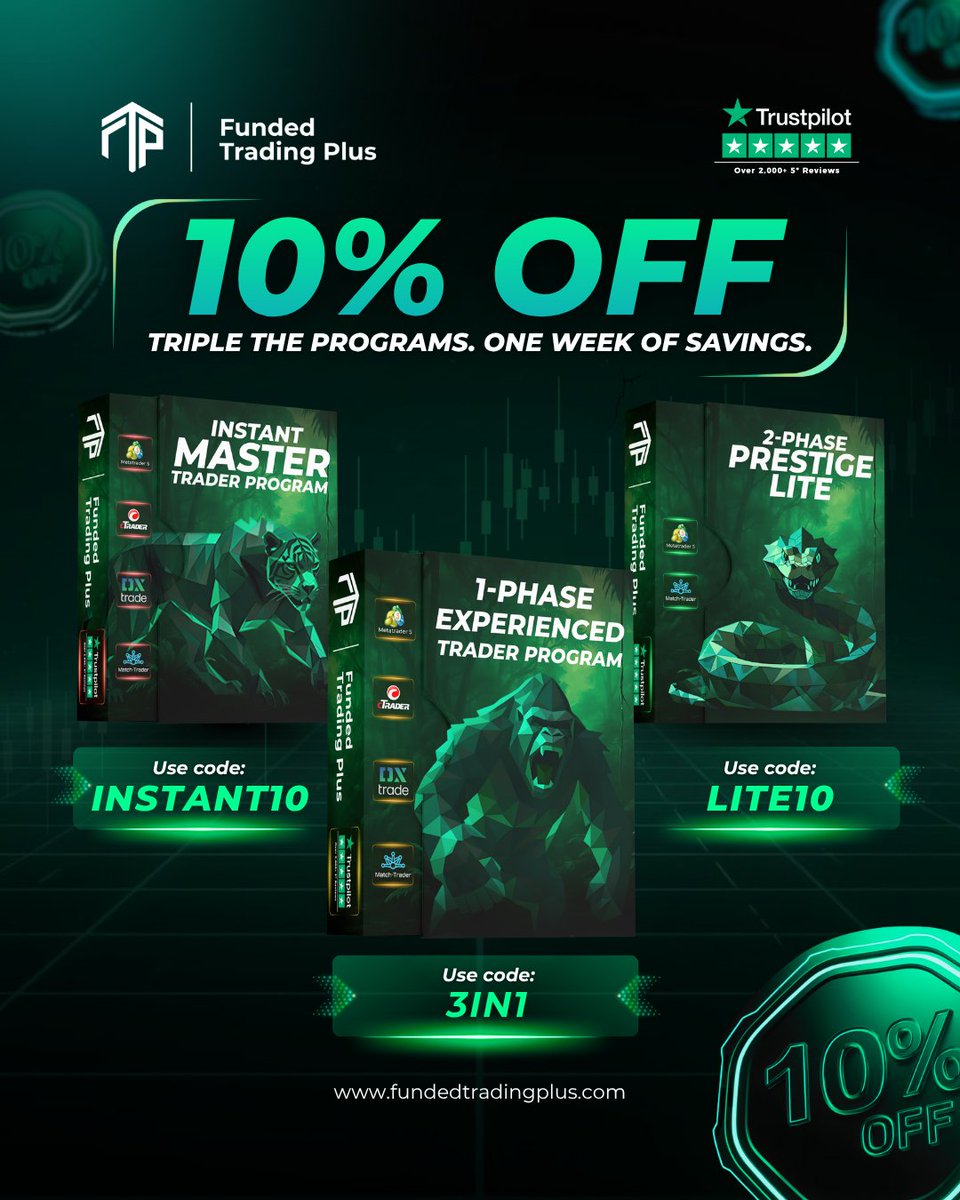 FundedTradingP's tweet image. 🔥 OFFER UPGRADE! 🔥

You can STILL get 10% OFF + Free Scaling Boost + 5-Day Withdrawals on the Experienced Trader Program...

But NOW you get 10% off our Instant Funding Master Trader Program AND Our Static Drawdown Prestige Lite Program!

✅ Looking for Instant Funding? Use…