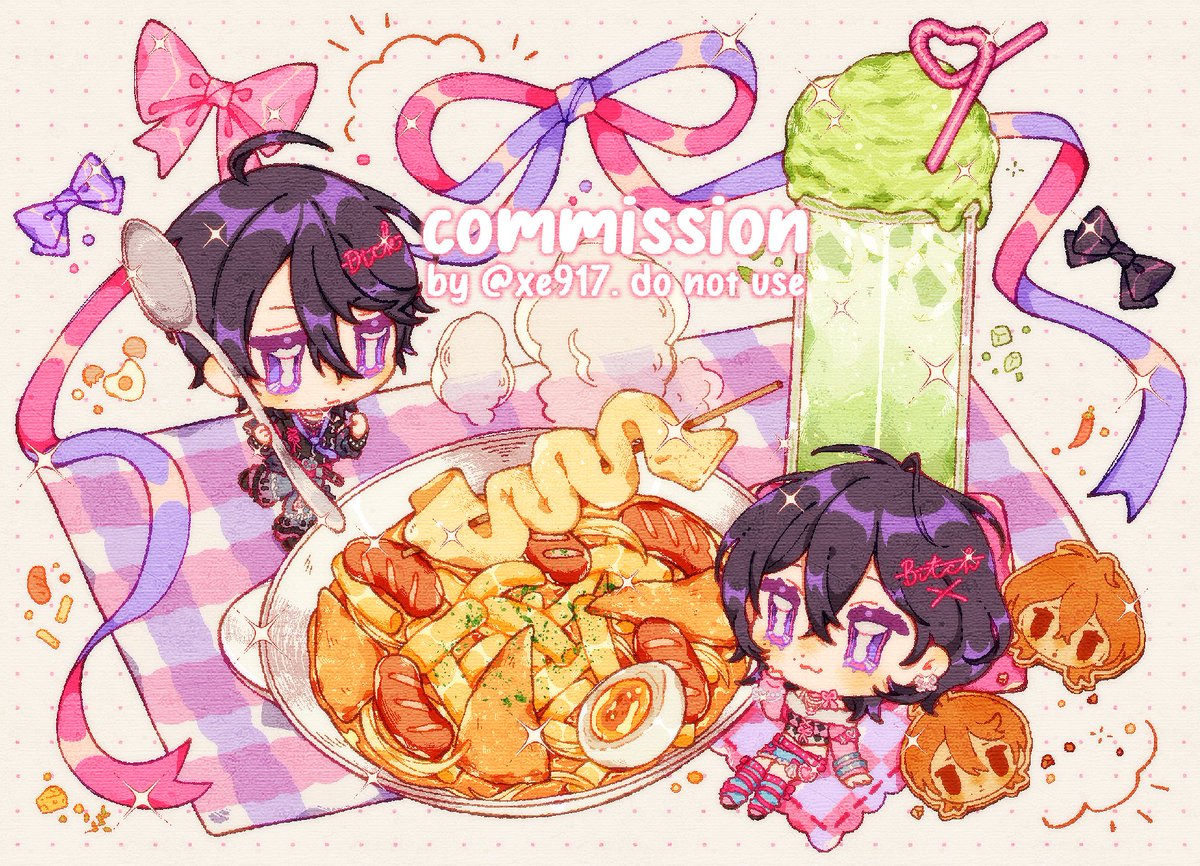 xe917's tweet photo. food chibi cms 💜🩷 https://t.co/U2UZOmzspo