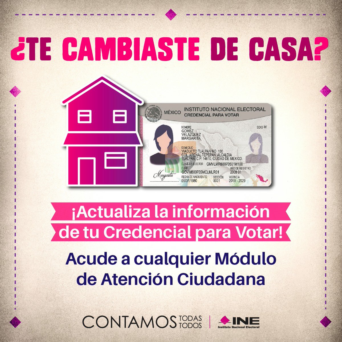 Si cambiaste de domicilio, ¡haz tu cita ya!, y actualiza #TuINE.

Hazla en acortar.link/MKTYj 👩🏽‍💻 o con Inetelmx 🙋🏽 al 800 433 2000. #FelizInicioDeSemanaParaTodos #BuenosDiasATodos