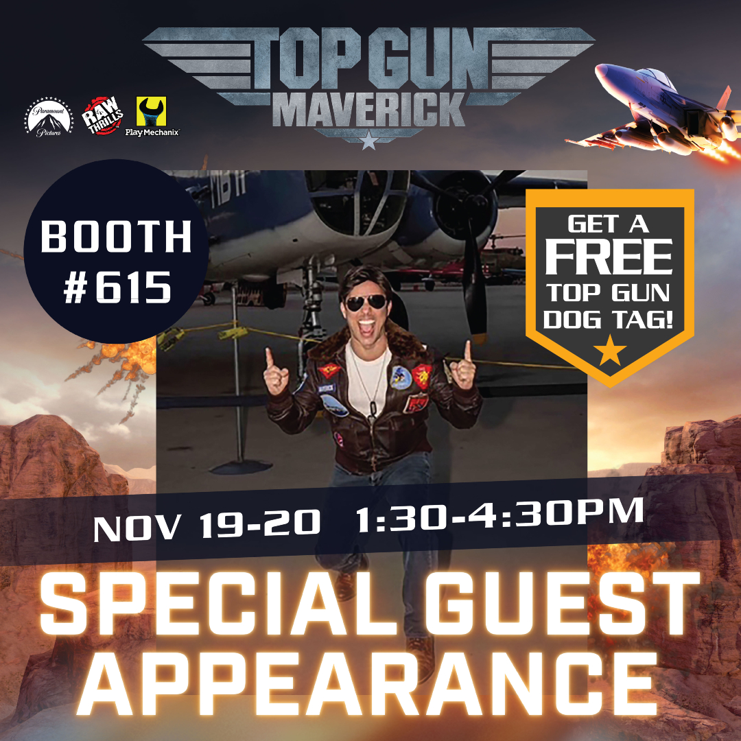 BetsonSolutions's tweet image. If you are headed to IAAPA, stop by booth #615 to get into the cockpit of Top Gun: Maverick and grab dog tags and a photo with our special guest. #iaapa