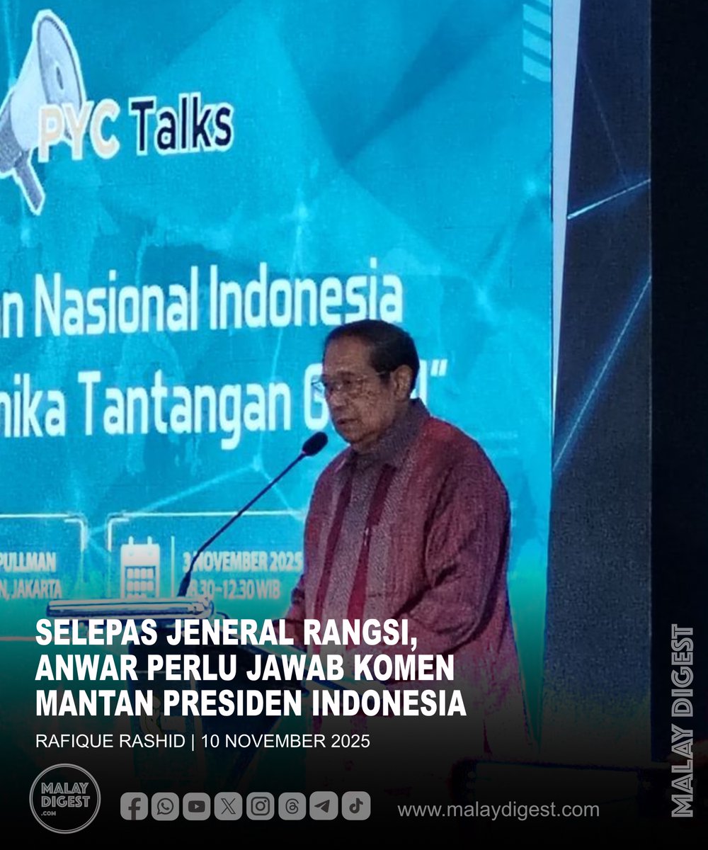 Sebelum ini, Anwar Ibrahim mengecam tuduhan 'pengintip' oleh seorang bekas Jeneral... Bagaimana pula kali ini? Mantan Pengerusi ASEAN ke-18 &amp; 19, SBY juga telah bersuara menegur hal yang sama"—Rafique Rashid