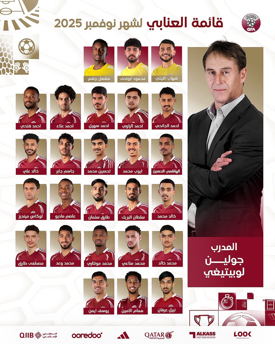 لوبيتيغي اعلن تشكيلة العنابي 
واضح نيته تجربة عدد من اللاعبين الشباب واعطائهم الثقة وهذا المطلوب في الفترة القادمة…