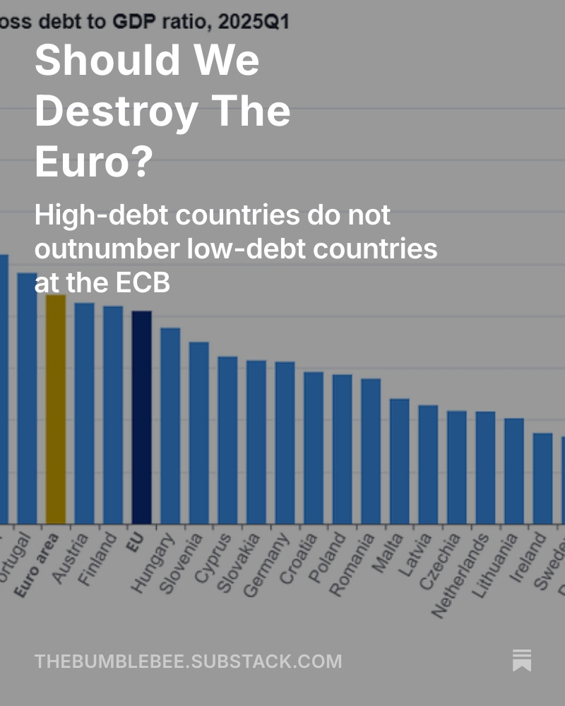 The idea comes back every few years - we should destroy the euro. Allegedly this time around - because high-debt countries control the ECB. Except this is wrong. We have many problems in Europe indeed - but destroying the euro helps us solving none of them. Thread below 1/n