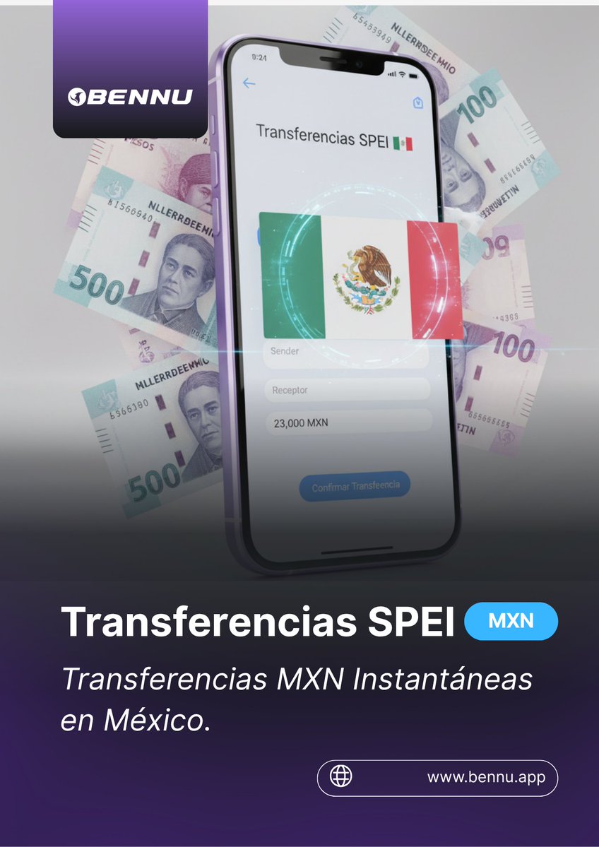 BennuApp's tweet image. 🇲🇽 ¡Ya disponibles las transferencias SPEI en Bennu!
Envía y recibe MXN al instante dentro de México.
💰 Sin comisiones ocultas
⚡ Rápido, seguro y global
Opera también en EUR, USD y BRL — todo desde Bennu.
#Bennu #SPEI #PagosInstantáneos #CryptoBank