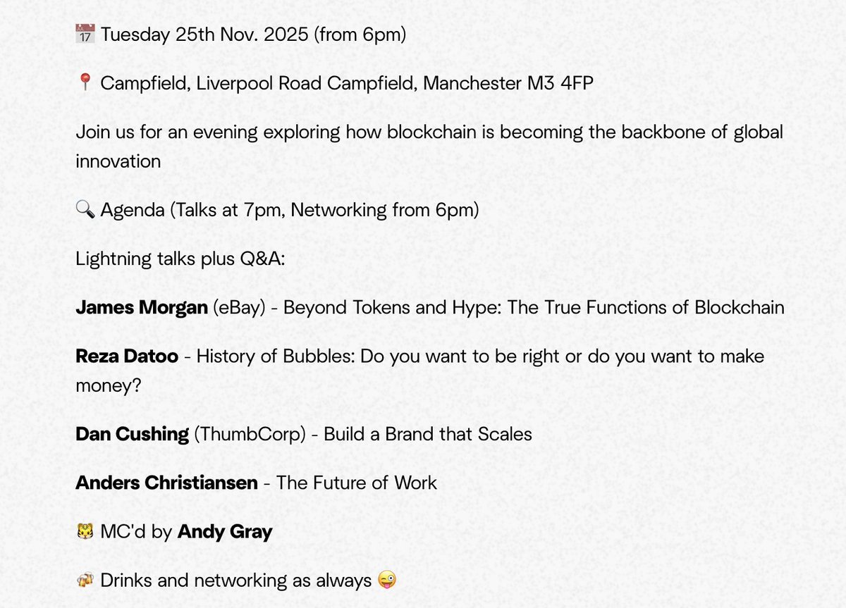 Mancweb3's tweet image. Speaker updates to our next event 👇

meetup.com/blockchainmanc…