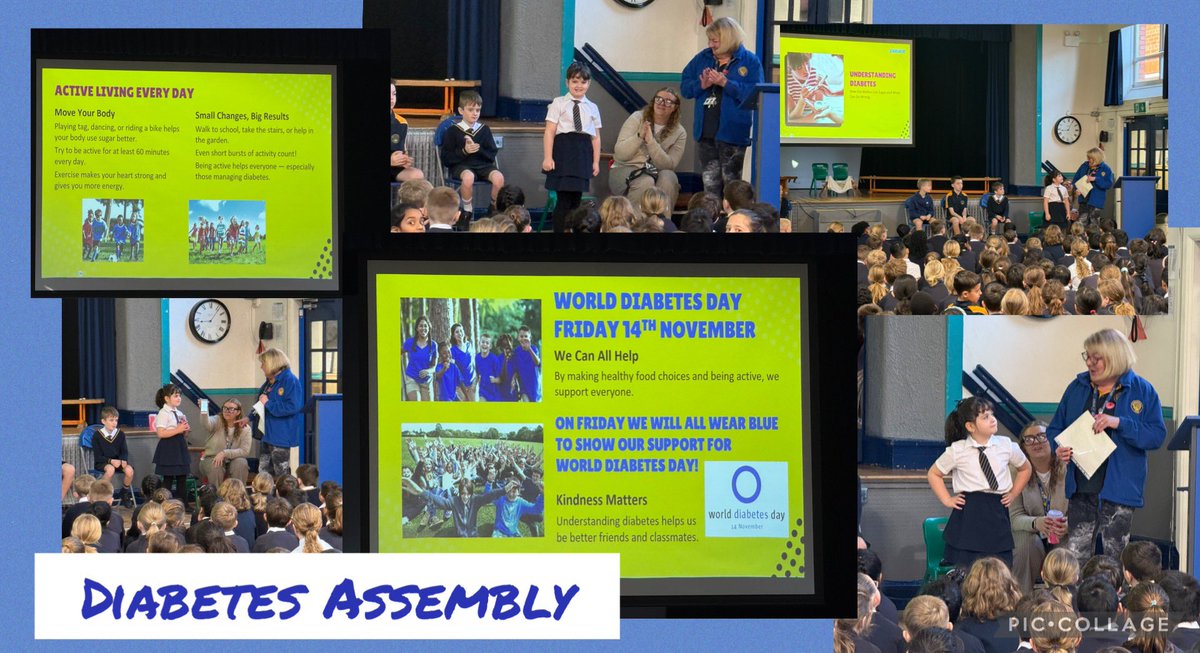 SpringfieldSPS's tweet image. Ahead of #WorldDiabetesDay on Friday, Mrs Chard held an assembly all about diabetes. She was helped by super star Isla from Y2, who takes on the challenges of diabetes with a smile - what an inspiration! #Diabetes #learn #understand 
#Wesupportandcare 🔴
#Togetherweareateam 🔵