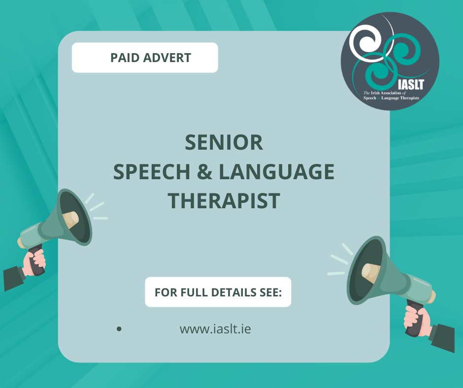 iaslt's tweet image. Paid Advert
Senior Speech and Language Therapist
Full time Permanent Contract
Closing Date: 21st November 2025
See IASLT Job Opportunities for full details bit.ly/3qnE2Nl
#IASLT #IASLPeeps