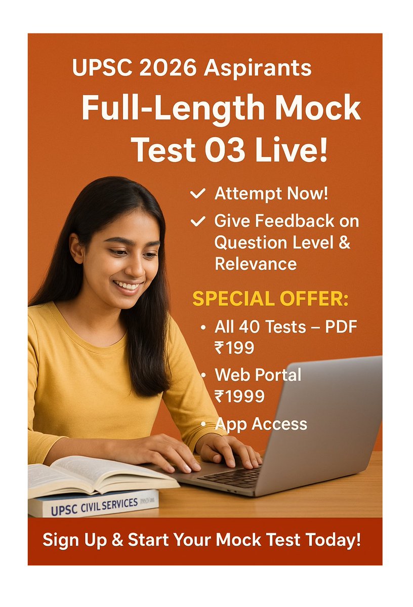 RD_Sir_UPSC's tweet image. 🚨 Attention UPSC 2026 Aspirants! 🚨

Our Full-Length Mock Test 03 is now LIVE on our website! 📝

Test Link : 🔗eminent-ias.com/mock-test-1/un…

Sign Up With :eminent-ias.com/get-free-mock-…

#UPSC #UPSC2026 #UPSCPrelims #CurrentAffairs #UPSCPreparation #BPSC #MPPSC #BestFacultyMPPSC #DU