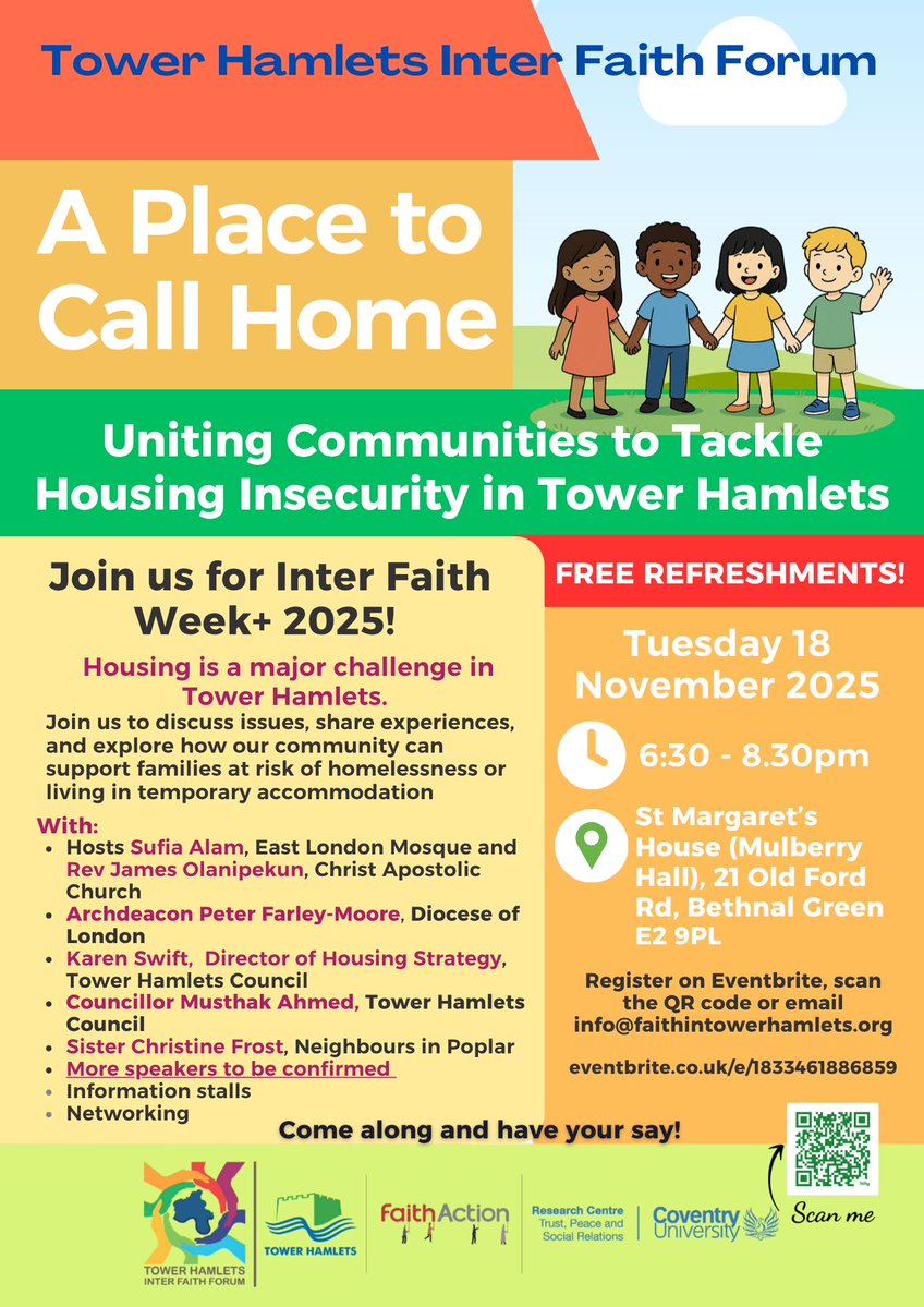 THInterFaith's tweet image. IT IS INTER FAITH WEEK 2025!  A time to stand together and build connected,  inclusive communities.  Join us to show your support for those in insecure housing at our event Tues 18 Nov in Bethnal Green #interfaithweek #TowerHamlets
