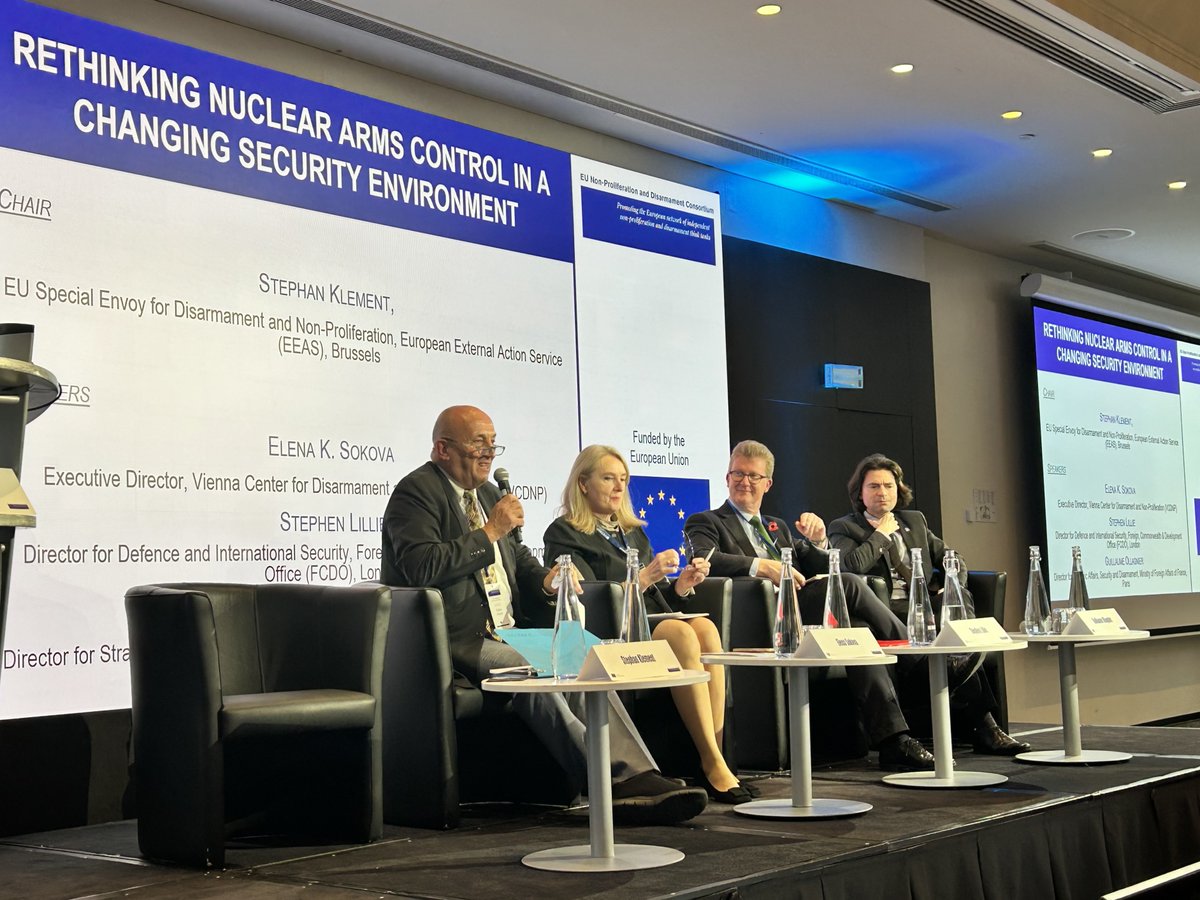<a href="/EU_NonProlif/">EU Non-Proliferation and Disarmament</a> <a href="/LudovicaCastel5/">Ludovica Castelli</a> <a href="/BvonSeherrThoss/">Benedikta von Seherr-Thoss</a> <a href="/rafaelmgrossi/">Rafael Mariano Grossi</a> <a href="/iaeaorg/">IAEA - International Atomic Energy Agency ⚛️</a> <a href="/StimsonCenter/">Stimson Center</a> <a href="/FRS_org/">FRS</a> <a href="/PRIF_org/">PRIF</a> <a href="/SIPRIorg/">SIPRI</a> The first panel of today's plenary session will discuss rethinking #nucleararmscontrol in a changing security environment.

Chaired by <a href="/Amb_Klement_EU/">Stephan Klement 🇪🇺</a> (<a href="/eu_eeas/">European External Action Service - EEAS 🇪🇺</a>), it features <a href="/esokova/">Elena Sokova</a> (<a href="/VCDNP/">VCDNP</a>), <a href="/StephenLillieUK/">Stephen Lillie</a> (<a href="/FCDOGovUK/">Foreign, Commonwealth & Development Office</a>) &amp; <a href="/guillaumeoll/">Guillaume Ollagnier</a> (<a href="/francediplo_EN/">France Diplomacy 🇫🇷🇪🇺</a>)