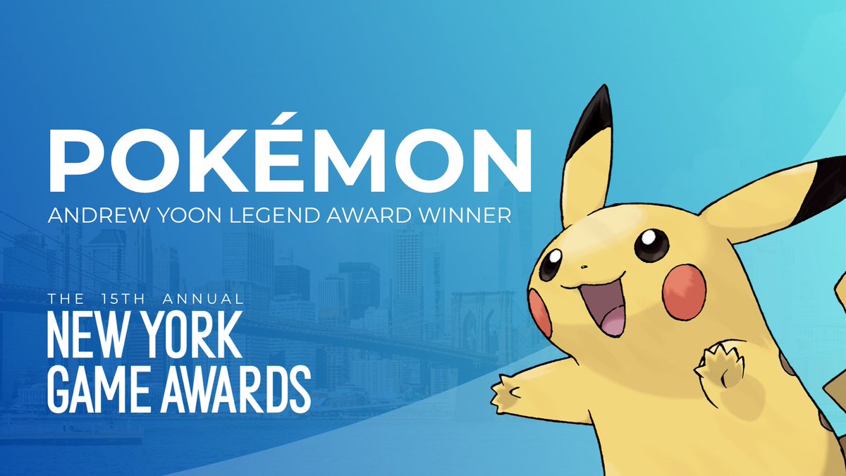 NYVGCC's tweet image. A new Legend has appeared! We are thrilled to announce that @Pokemon will be the recipient of the Andrew Yoon Legend Award at the 15th Annual New York Game Awards on 1/18! Catch the show LIVE in person or online &amp;amp; celebrate 30 years of Pokémon.
Tickets: tinyurl.com/yxd9ak2c