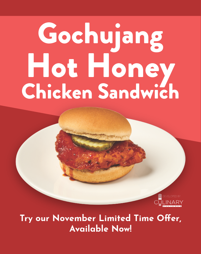 This week, students will try our November Limited Time Offer... the Gochujang Hot Honey Chicken Sandwich! 🔥🍯

Available today at NISD Elementary Schools, and all week long at NISD Middle and High Schools.