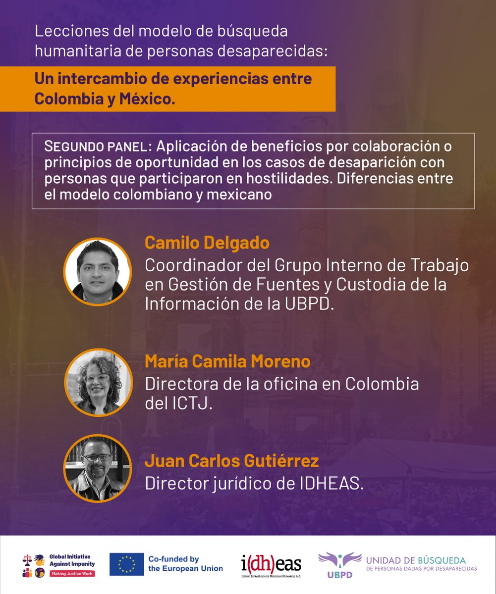UBPDcolombia's tweet image. La @UBPDColombia e @idheasdh convocan a un intercambio crucial. ¿Por qué la búsqueda humanitaria es tan importante para encontrar a los desaparecidos?

👉 Súmate al panel de expertos nacionales e internacionales en nuestra transmisión en vivo mañana 11 de noviembre a las 9:00 am.