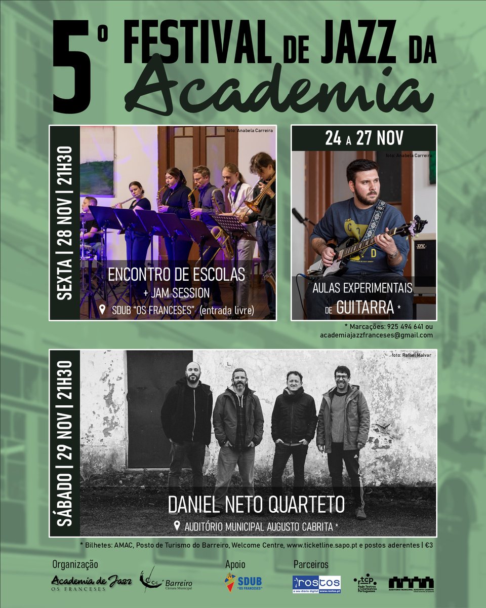 ROSTOS's tweet image. BARREIRO - Academia de Jazz - Os Franceses
Celebra 5º aniversário com Festival de Jazz
rostos.pt/inicio2.asp?cr…