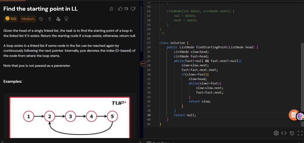 rajeshboya89's tweet image. Day 29 – #TUFWinterArc ❄️

Solved Find the Loop Starting Point in LL 🔗
Floyd’s cycle detection + pointer reset = neat solution! 

#TakeUForward #TUF #DSA #Coding