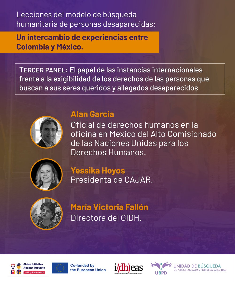 UBPDcolombia's tweet image. La @UBPDColombia e @idheasdh convocan a un intercambio crucial. ¿Por qué la búsqueda humanitaria es tan importante para encontrar a los desaparecidos?

👉 Súmate al panel de expertos nacionales e internacionales en nuestra transmisión en vivo mañana 11 de noviembre a las 9:00 am.
