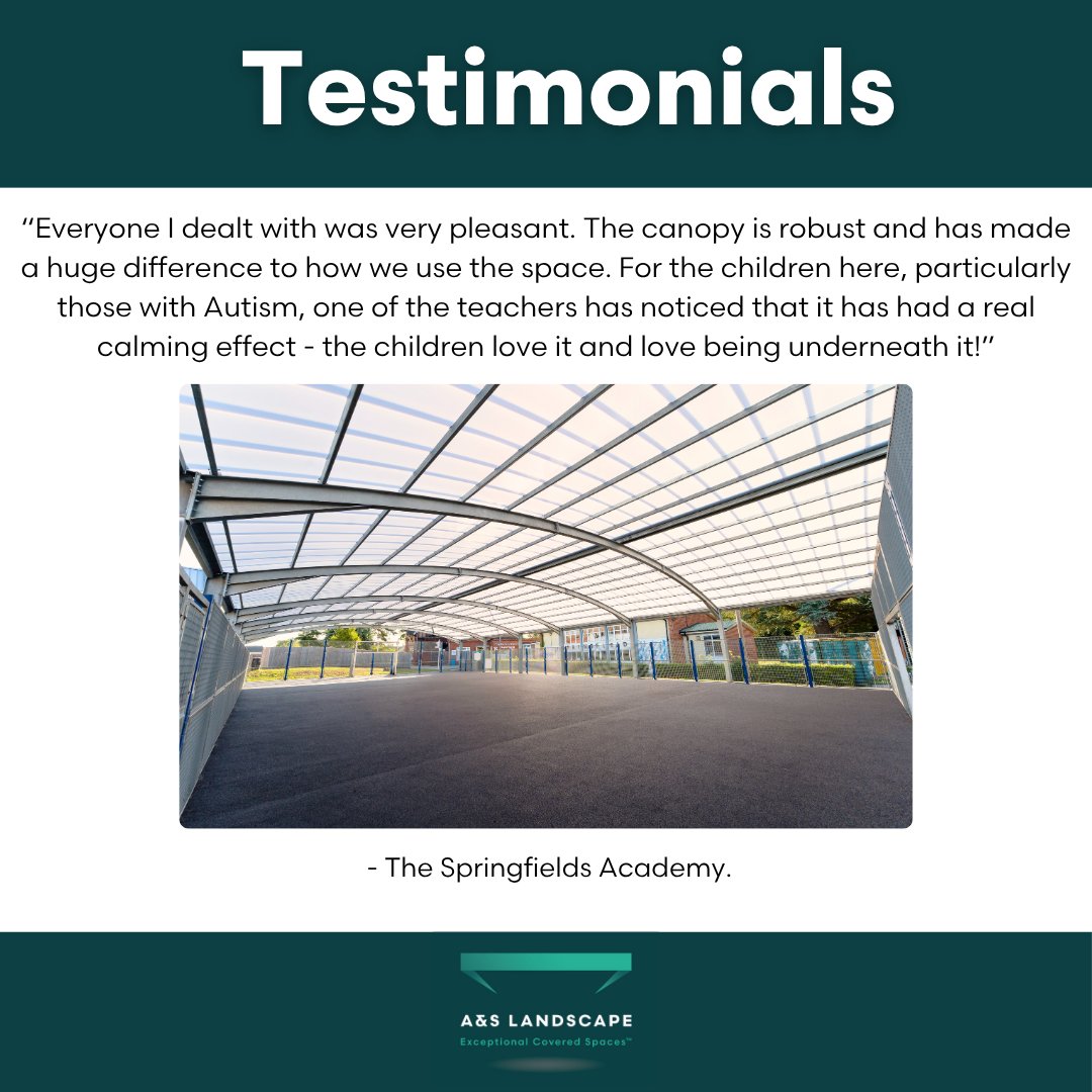 We love hearing how our canopies make a difference in schools!

Here’s some great feedback from The Springfield Academy, where we installed our Motiva Covered MUGA™ solution.

Read the full project here: shorturl.at/9W7aU
