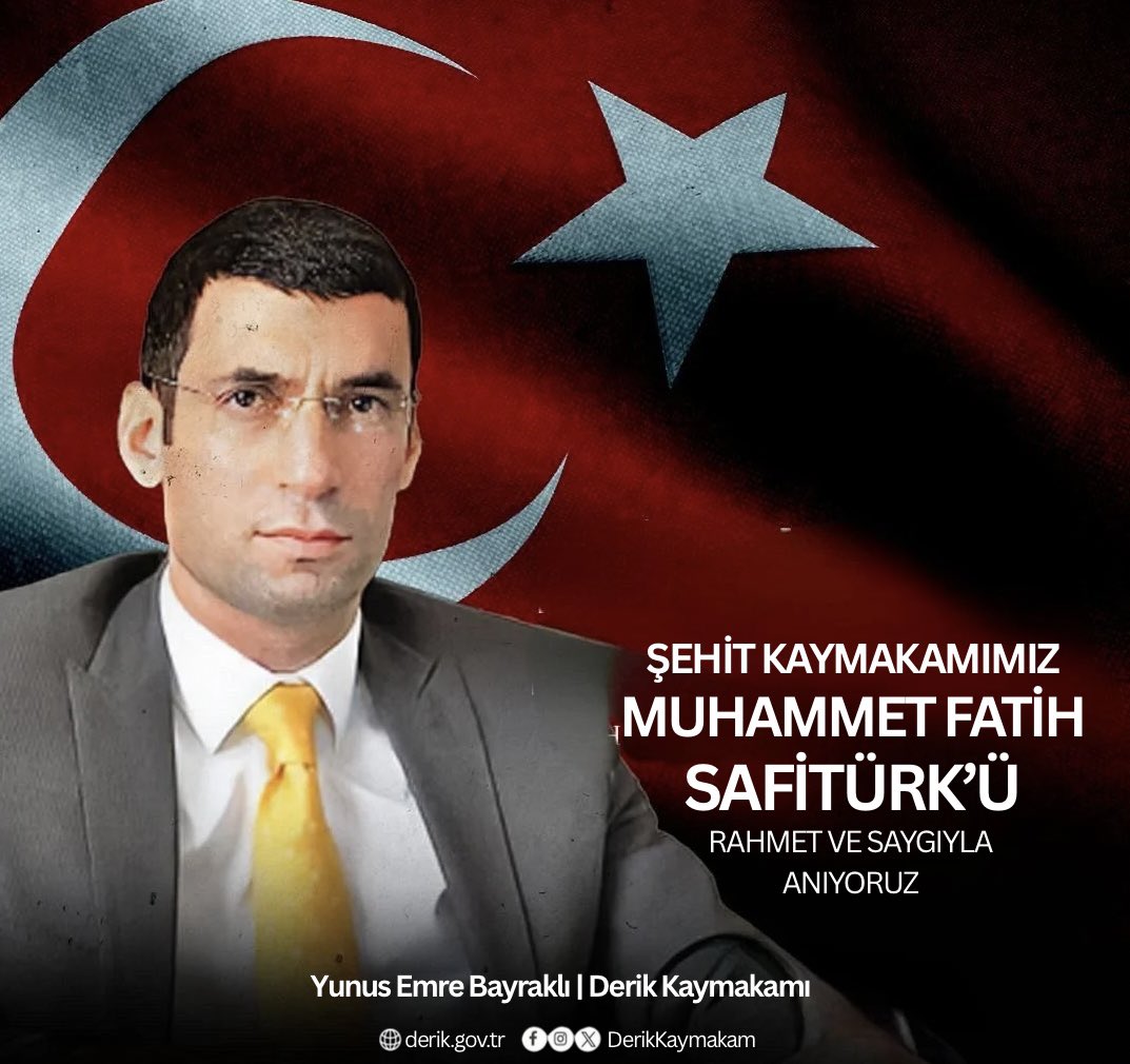 Kalplerde ve hafızalarda unutulmayacak güzel anılar bırakan Şehit Kaymakamımız Muhammet Fatih Safitürk'ü şehadetinin 9. yıldönümünde rahmet, minnet ve saygıyla anıyoruz. 

Unutmadık, unutmayacağız.🇹🇷

<a href="/TC_icisleri/">T.C. İçişleri Bakanlığı</a> 
<a href="/Mardin_Valiligi/">Mardin Valiliği</a> 
<a href="/iletisim/">T.C. İletişim Başkanlığı</a>