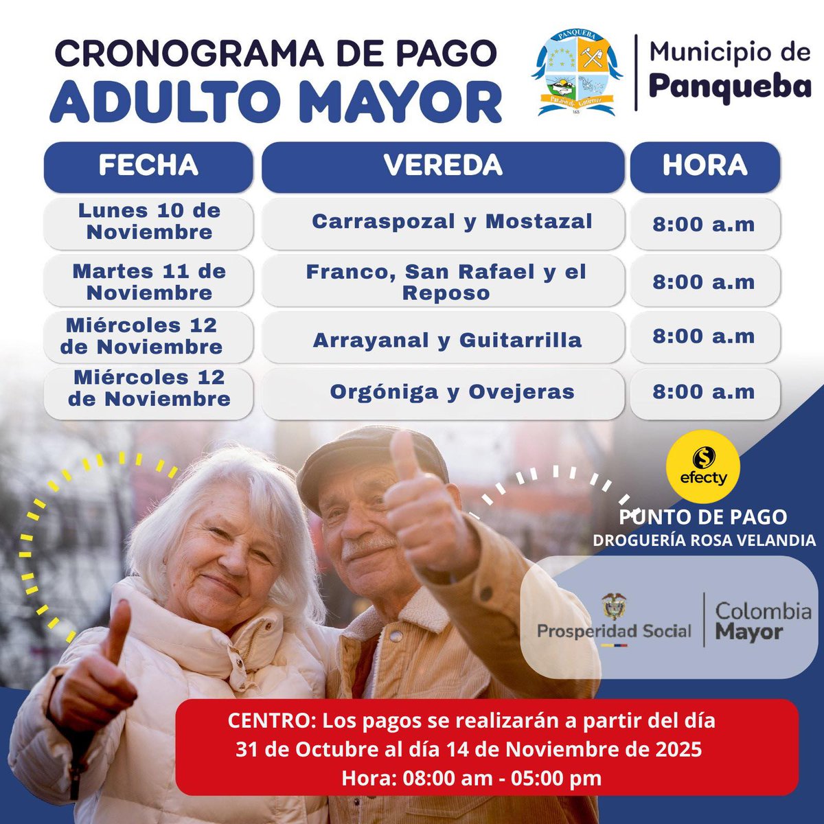 Alcaldía Panqueba - informa 📷📷
Atención Adulto Mayor: ya está disponible el cronograma de p@gos en Panqueba.
wintorabc.com.co/.../colombia..…
#wintorabc #SubsidiosColombia #colombiamayor