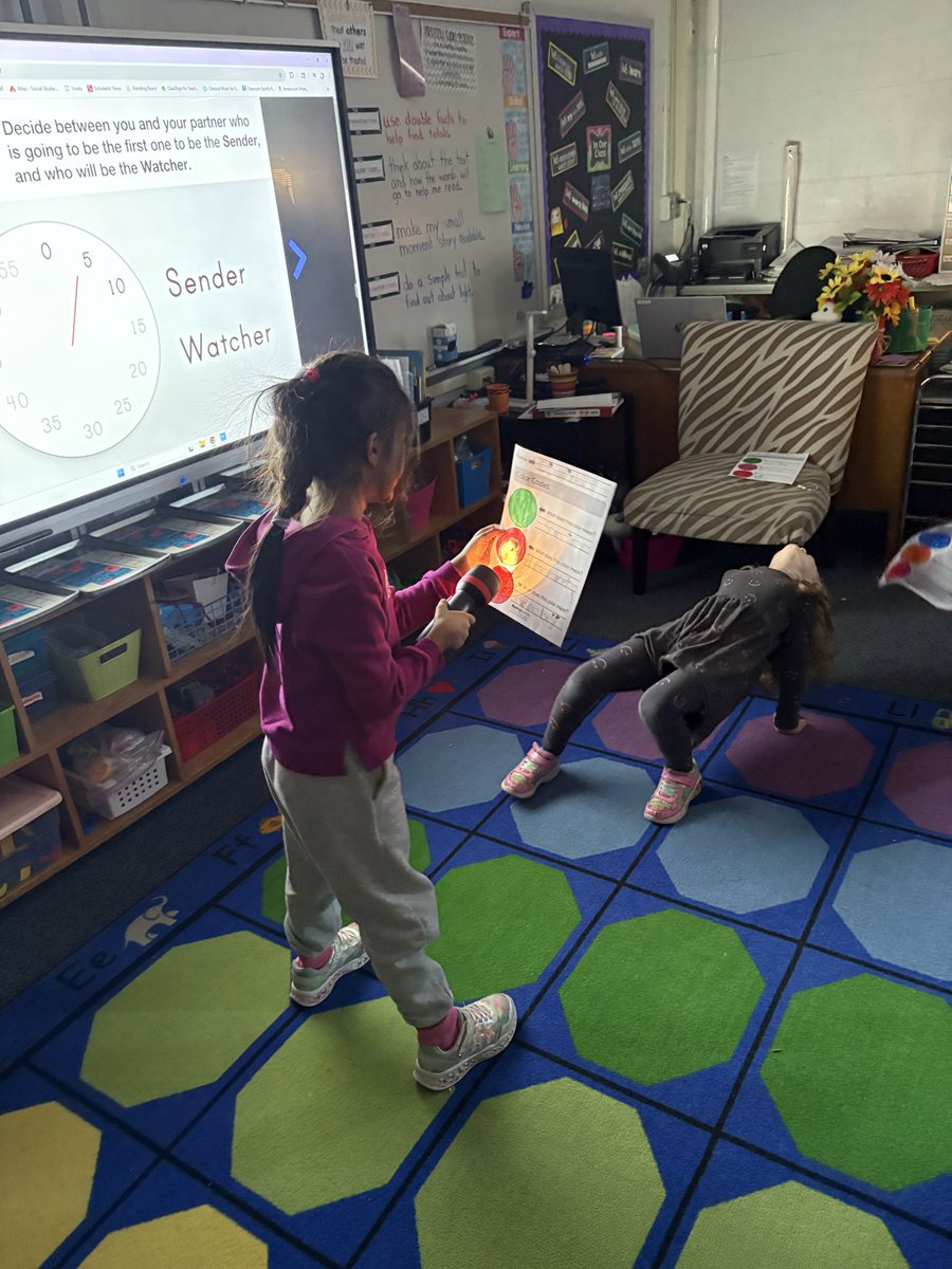 The first graders can communicate using light and sound.