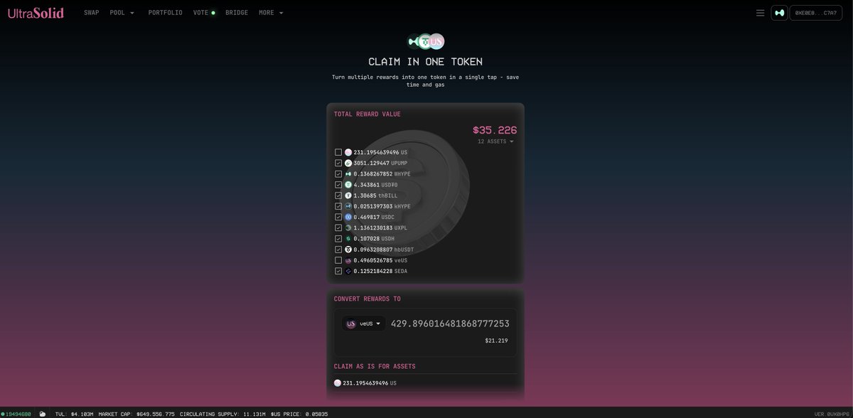 Mojojojoppg's tweet image. Earn voting reward in real time with $veUS.
&amp;gt; Vote in real-time
&amp;gt; Claim in real-time

Earn liquidity provision reward in $US when you provide liquidity on UltraSolid.

$USDC Hypercore &amp;lt;&amp;gt; $USDC HyperEVM is something to watch for UltraSolid 👀

Hyperliquid