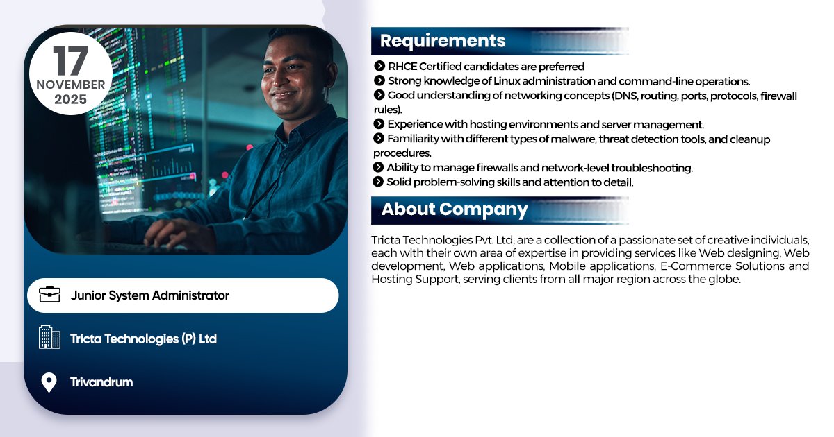 linuxgroup's tweet image. Junior system administrator job #1networksupportengineer #Jobsearch #JobAlert #jobvacancy #ipsrjobs #jobs2025 #ipsr #25yearsofipsr #careeropportunity #ltjobs #MNCJobs #techcelerating_careers #devops #AWS #vacancy #linux