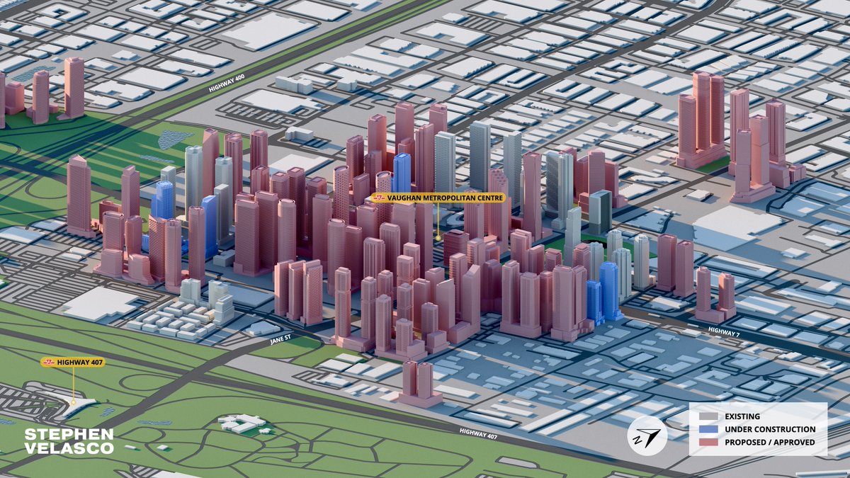 FutureModelTO's tweet image. Updated look at the future of Vaughan Metropolitan Centre (VMC) where over 46,000+ residential units are currently planned, including towers up to 74 storeys.