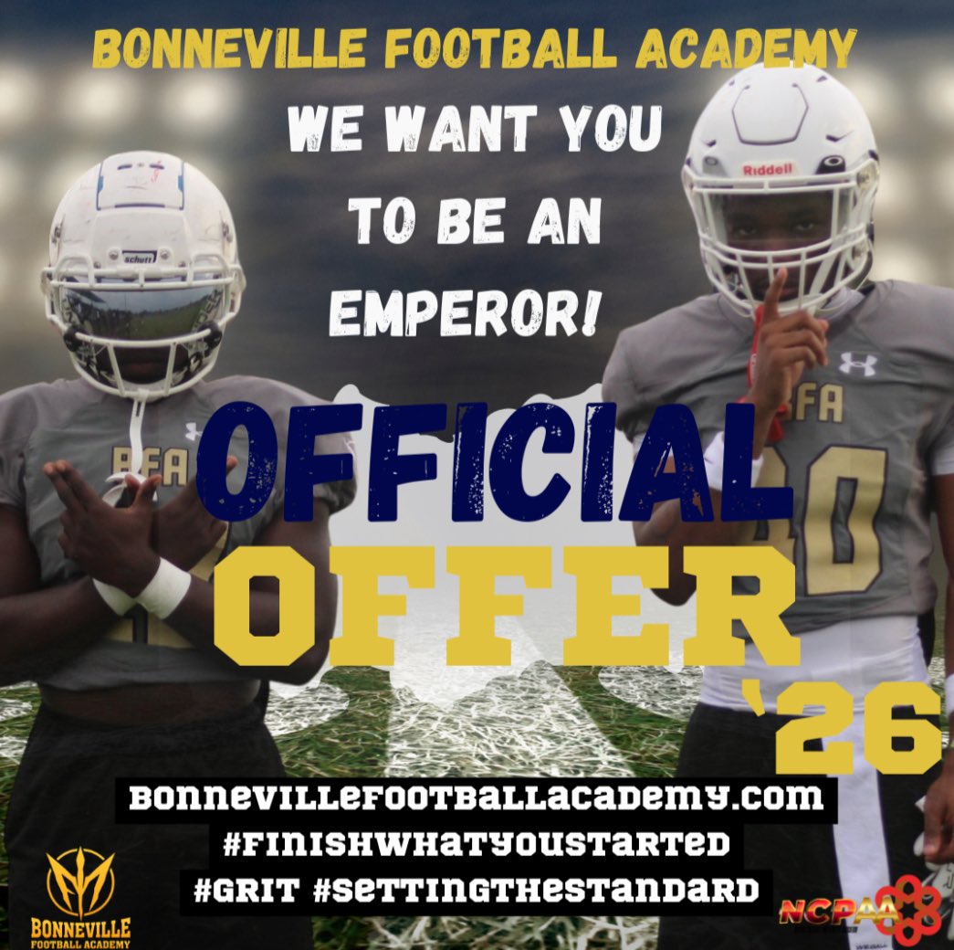 #AGTG after a conversation with <a href="/coachjulio1119/">Coach Julio</a> i’m blessed to receive an offer from <a href="/BonnFootball/">Bonneville Football Academy</a> 
<a href="/CoachRT1988/">Rafael Thomas</a> 
<a href="/CoachCrawford50/">Carl Crawford</a> 
<a href="/CoachKDMattox/">K.D. Mattox</a>