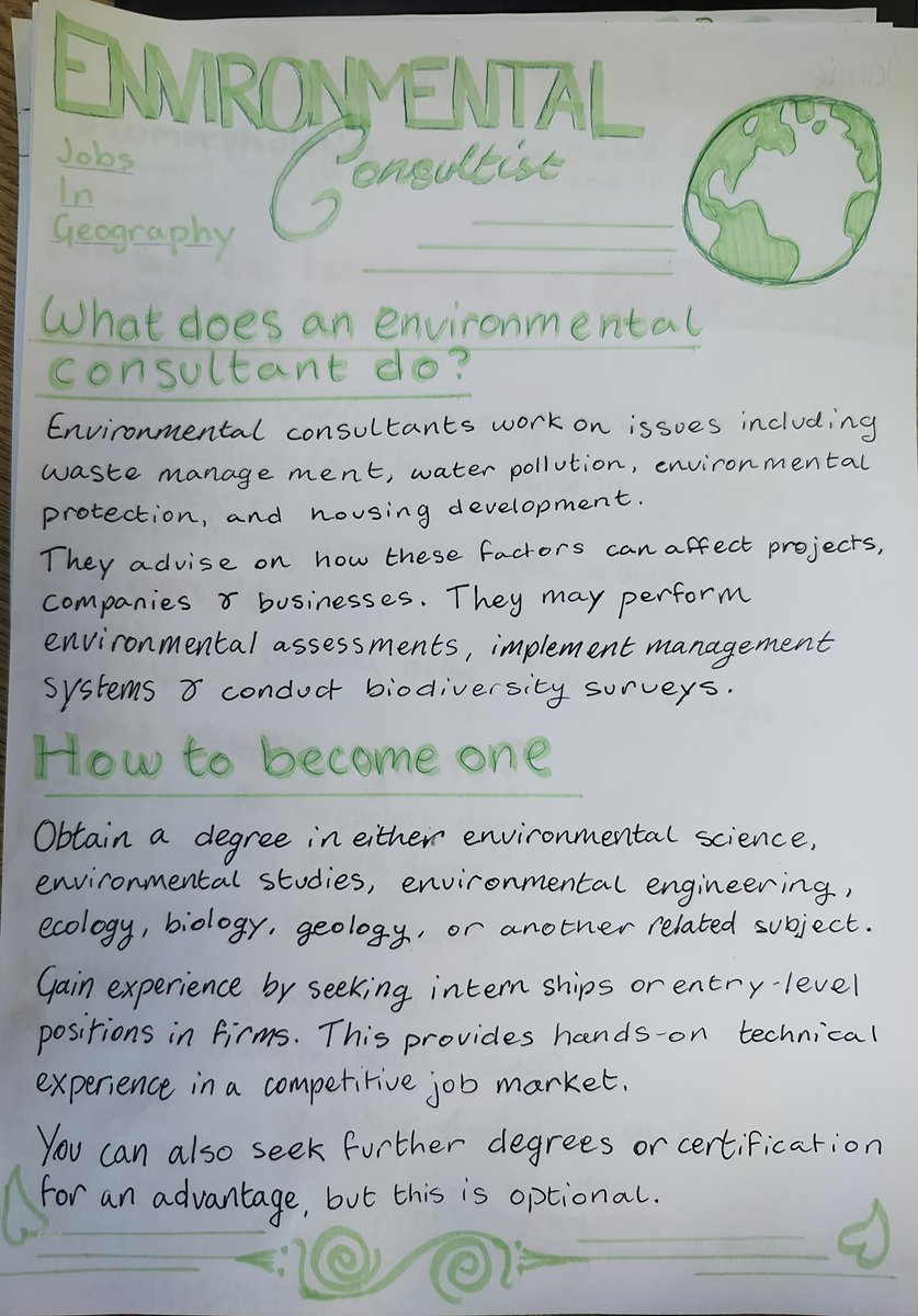 ShaunaScanlon10's tweet image. To kick off #CAW2025 R. Lorcan students in our 2nd year geog class did some excellent info graphics/posters to highlight some of the career paths that can be taken through the study of geography. We might see some future geologists from @Colaistebride in the future!🤞🧑‍🎓🪨🏔️🏞️🌍.