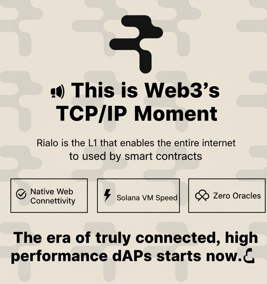 📢 This is Web3's TCP/IP Moment.

Rialo is the L1 that enables the entire internet to be used by smart contracts.

• Native Web Connectivity
•Solana VM Speed
• Zero Oracles

The era of truly connected, high performance dApps starts now.🔗

#Rialo #Web3 #L1