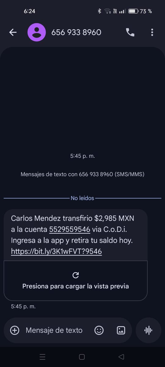 victor_ruiz's tweet image. ⚠️🇲🇽Alerta: Se ha identificado una nueva modalidad de estafa telefónica que inicia con un SMS en el que se lee: “Carlos Méndez transfirió (una cantidad aleatoria en pesos mexicanos) a la cuenta (tu número telefónico aparece como si fuera una cuenta bancaria) vía CoDi.