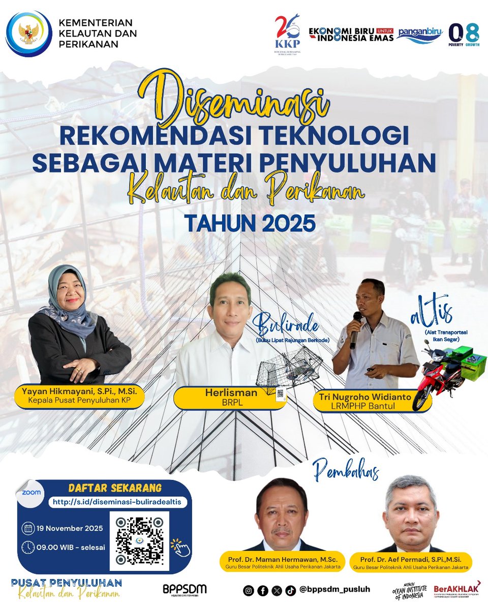 bppsdm_pusluhkp's tweet photo. #mitrapusluhkp, Dlm rangka diseminasi inovasi teknologi terekomendasi #PusluhKP akan diselenggarakan Diseminasi Teknologi Terekomendasi.
Mari bergabung &amp; memperluas pemahaman mengenai teknologi inovatif yg siap mendukung kemajuan sektor KP.
@kkpgoid @bppsdm_kp @YayanHikmayani https://t.co/bGmV7p7yhQ