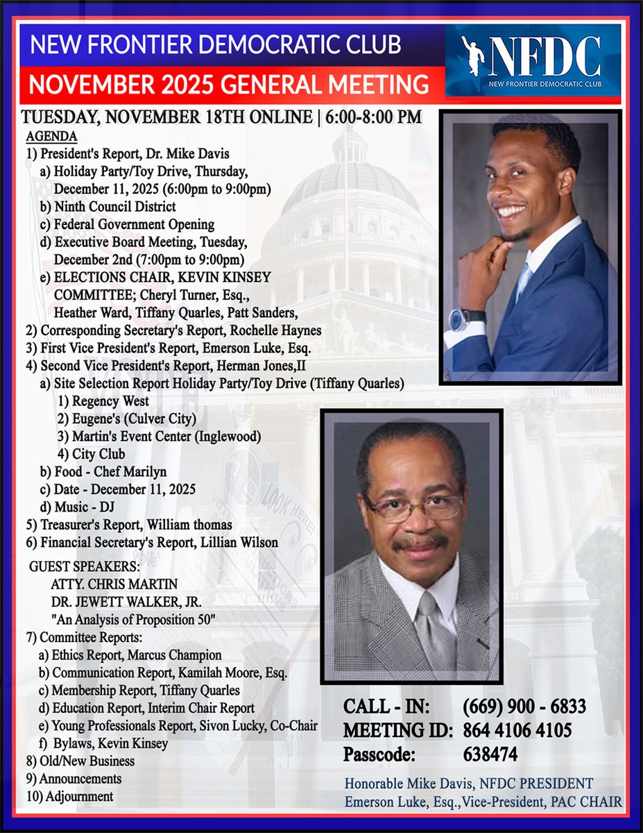 Join us tomorrow at 6 PM at our ONLINE General Monthly Meeting with Guest speakers Atty. Chris Martin &amp; Dr. Jewett Walker, Jr. in an Analysis of Proposition 50. Get Flyer -->> nfdc.live/gmmflyer