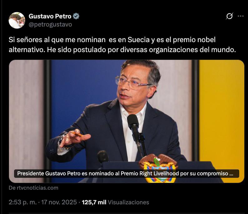 Muchas coincidencias… Aviones con aparentes sobrecostos, la vida de millonaria de la exmujer de Petro en Suecia y ahora un premio para Petro en ese país. ¿Qué más habrá?