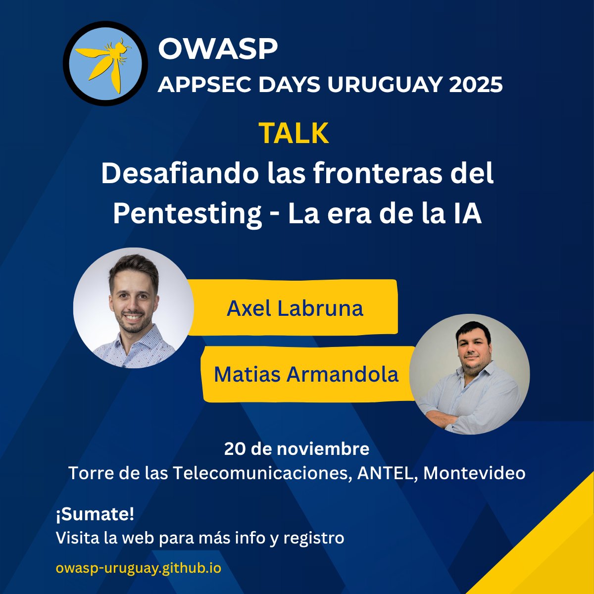 Algunas de las charlas que se vienen el Jueves en el OWASP AppSec Days Uruguay 20205

Mira los trainings y demás charlas en:
owasp-uruguay.github.io