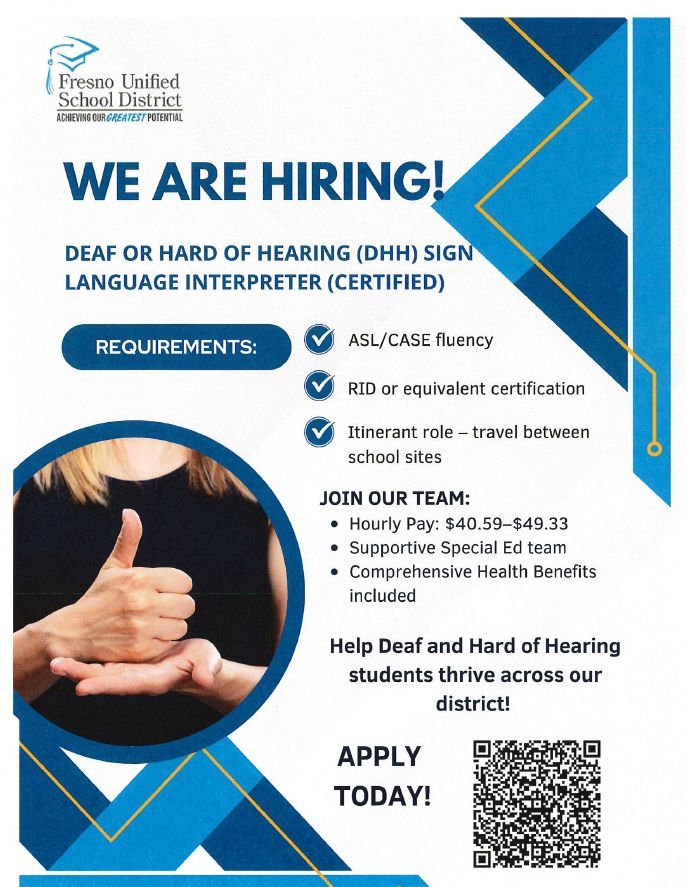 Are you passionate about making a difference in education? 
We have exciting opportunities available for:
• Speech Language Pathologist Assistants
• Paraeducators, Deaf/Hard of Hearing (DHH)
• Certified DHH Sign Language Interpreters
 buff.ly/3Xhdig8