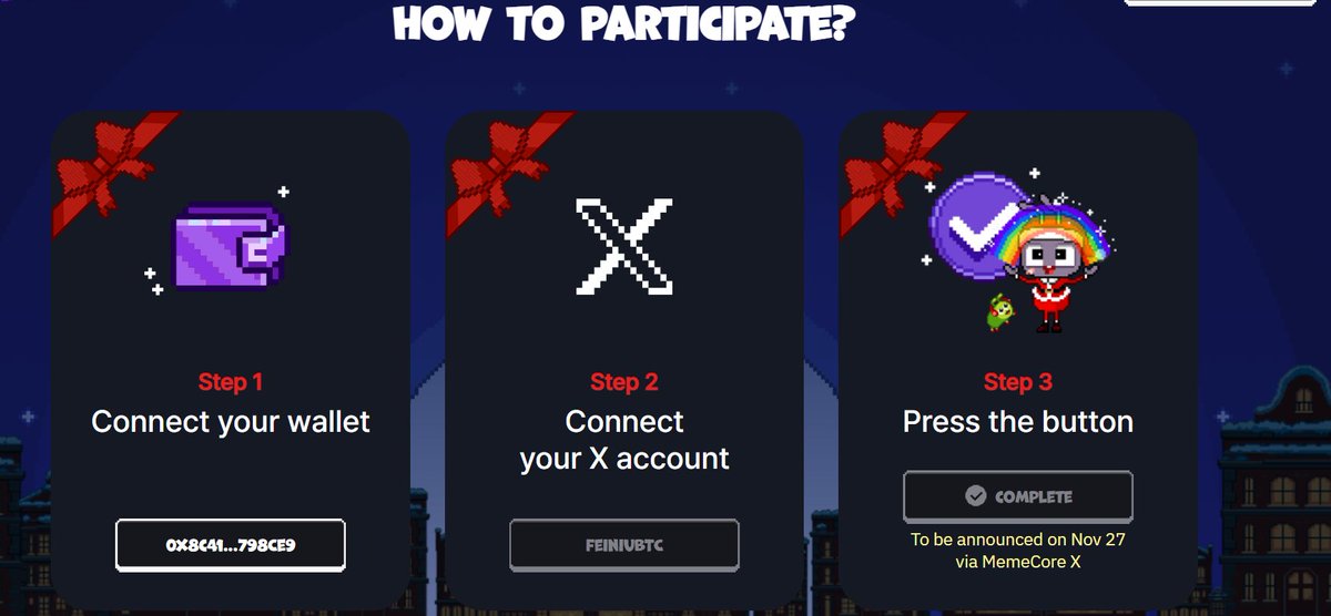 $M代币的圣诞活动出来了，项目方<a href="/MemeCore_M/">MemeCore</a> <a href="/MemeMax_Fi/">MemeMax</a> 是真的有钱，第一季没有参与过，第二季活动越来越多了

之前很多嘴撸拿了$10000的奖励，真的羡慕坏了，这个活动是1000人瓜分$10000

进入网站：memepack.io/merry-xmas-2025

链接钱包，链接推特，点击预参与，等待11月27日开奖